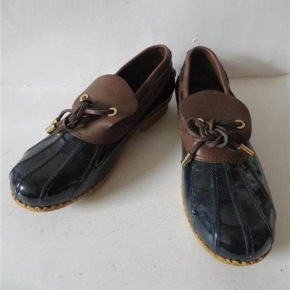 Tory Burch Shoes - TORY BURCH BLACK, BROWN PATENT LEATHER DUCK SHOE 7